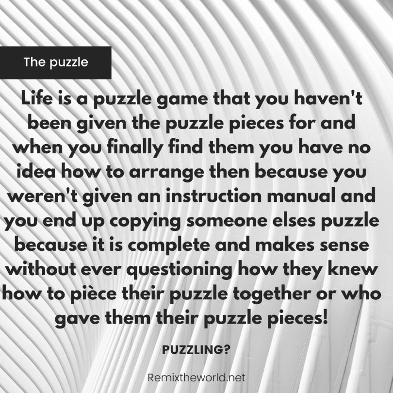 LIFE IS A PUZZLE GAME YOU HAVEN’T BEEN GIVEN THE PIECES FOR